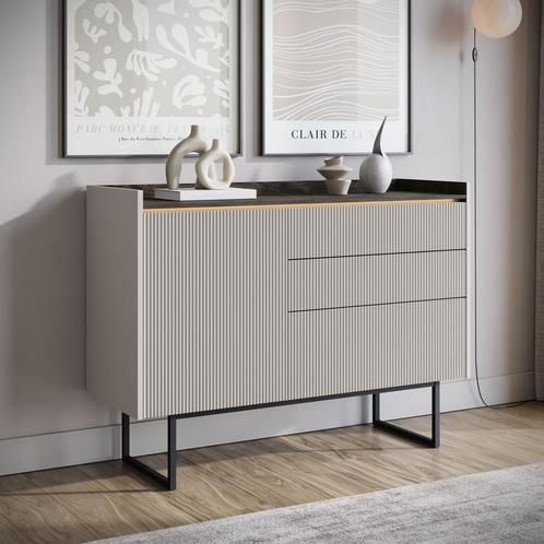 Meubella | Dressoir beige 98cm 4 deuren Opbergkast met led, Huis en Inrichting, Kasten | Dressoirs, 25 tot 50 cm, Nieuw, 100 tot 150 cm