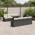 vidaXL 10-delige Tuinset met Kussens in Zwart Poly Rattan, Tuin en Terras, Verzenden, Nieuw