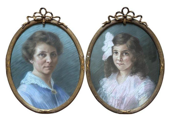 Fanny Isabelle De Castello (1873-1940) - Coppia di ritratti, Antiek en Kunst, Kunst | Schilderijen | Klassiek