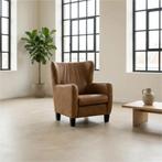 Leren fauteuil Hug - Kenia Brown (bruin) - Poten hout zwart, Ophalen of Verzenden