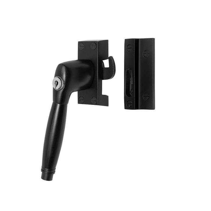 Raamsluiting zwart met slot Deco links, Doe-het-zelf en Bouw, Hang- en Sluitwerk, Schuif of Grendel, Nieuw, Koper of Messing, Ophalen of Verzenden