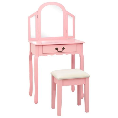 vidaXL Kaptafel met kruk 65x36x128 cm paulowniahout MDF roze, Maison & Meubles, Tables | Coiffeuses, Envoi