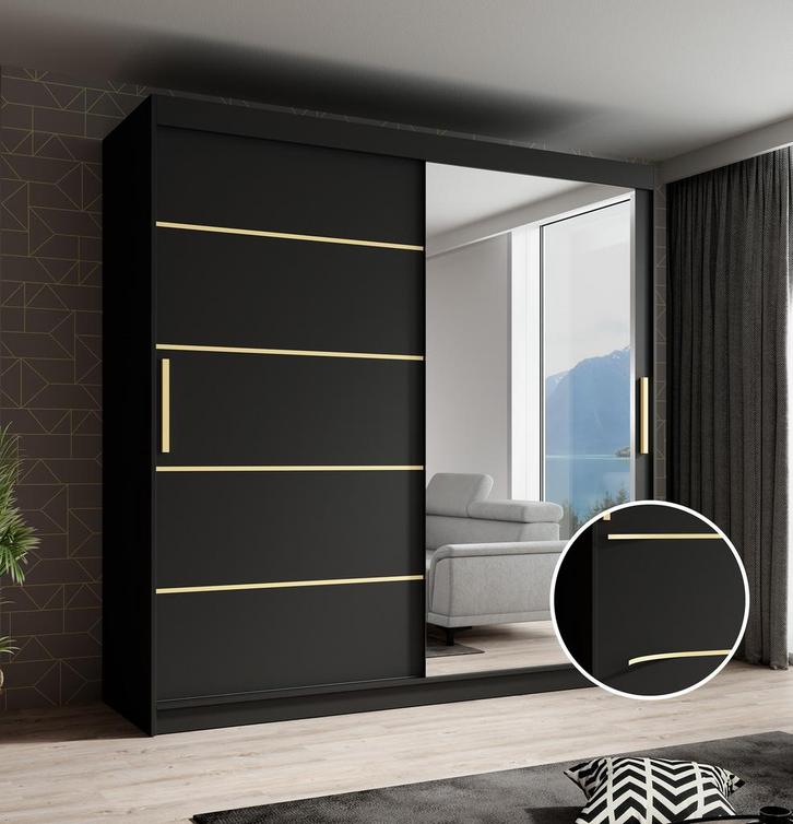 Meubella | Kledingkast mat zwart 200x62x200 schuifdeur, Huis en Inrichting, Kasten | Overige, Nieuw, Verzenden