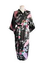 KIMU® Kimono Zwart 3/4 L-XL Yukata Satijn Onder de Knie Drie, Ophalen of Verzenden, Nieuw
