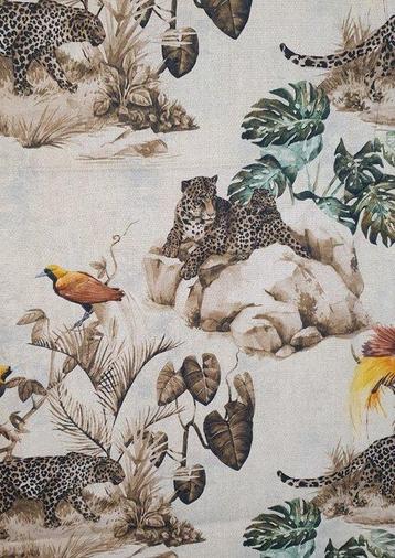 Tissu exclusif bohème chic avec léopards et oiseaux de