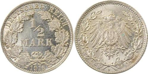 0 5 Mark Duitsland 0,5 Mark 1916 D praegefrisch/fast prae..., Timbres & Monnaies, Monnaies | Europe | Monnaies non-euro, Envoi