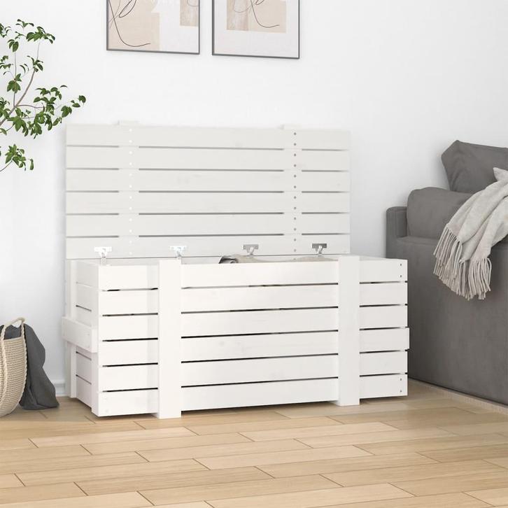 vidaXL Opbergbox 91x40,5x42 cm massief grenenhout wit, Doe-het-zelf en Bouw, Kratten en Dozen, Nieuw, Verzenden