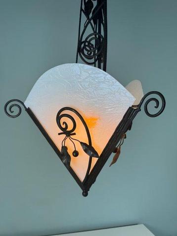 Lampe - Luminaire suspendu antique élégant en verre et fer