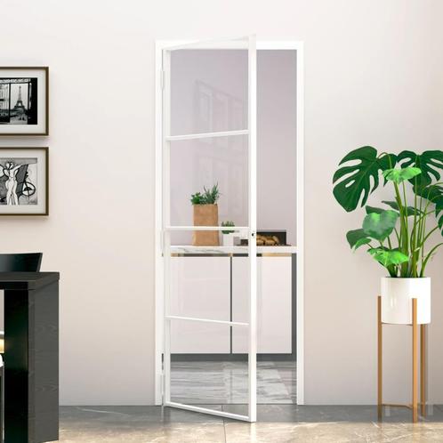vidaXL Binnendeur 76x201,5 cm gehard glas en aluminium smal, Doe-het-zelf en Bouw, Deuren en Vliegenramen, Nieuw, Verzenden