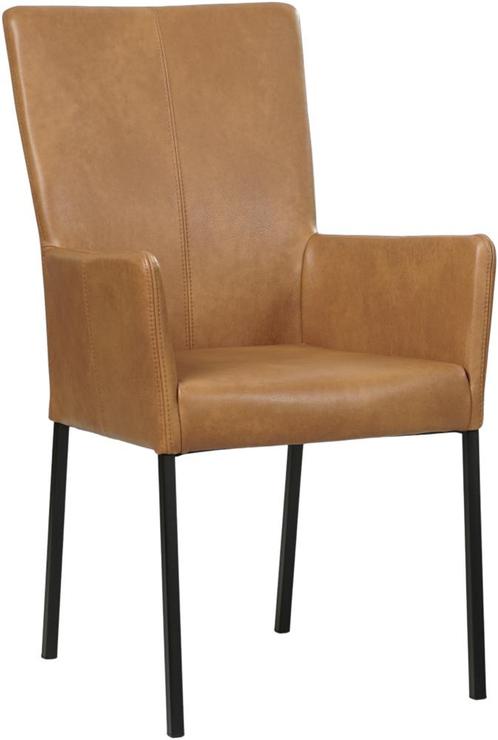 Cognac leren moderne eetkamerstoel - poot vierkant zwart -, Huis en Inrichting, Stoelen, Overige kleuren, Eén, Nieuw, Leer, Ophalen of Verzenden