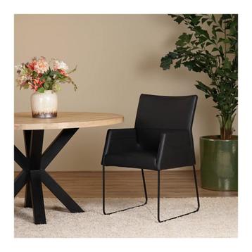 Set van 4 zwart leren eetkamerstoelen Els - met armleuning beschikbaar voor biedingen