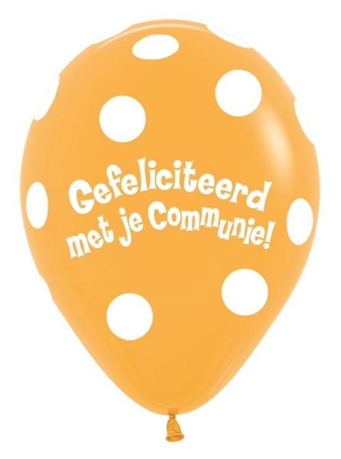 Ballonnen Communie Polka Dots Mango 30cm 50st, Hobby en Vrije tijd, Feestartikelen, Nieuw, Verzenden
