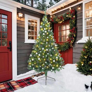 vidaXL Kunstmatige Voorverlichte Kerstboom Groen 210 cm PVC beschikbaar voor biedingen