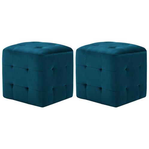 vidaXL Poef 2 st 30x30x30 cm fluweel blauw, Huis en Inrichting, Zetels | Voetbanken en poefs, Nieuw, Verzenden