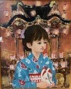 Festival Girl () Original oil painting by one of Japans, Antiek en Kunst
