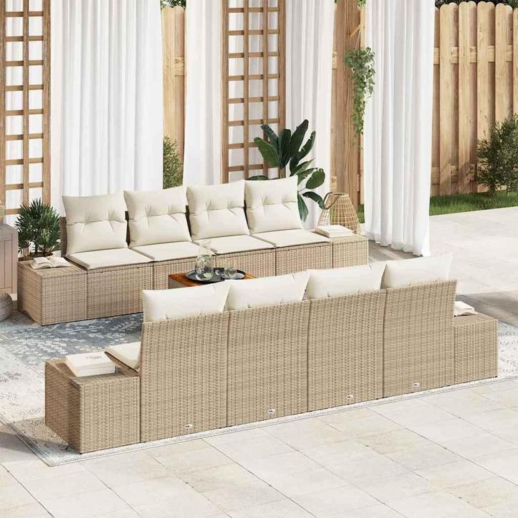 vidaXL Tuinbank Set met kussen 9 pcs Beige poly rattan, Tuin en Terras, Tuinsets en Loungesets, Nieuw, Verzenden
