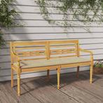 vidaXL Bankje Batavia met beige kussen 150 cm massief, Tuin en Terras, Verzenden, Nieuw