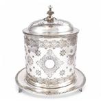 Victorian silver plated large biscuit barrel with ornate