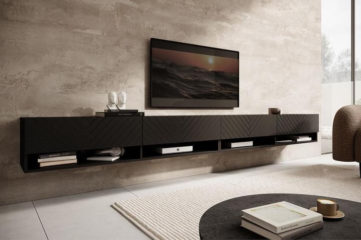 Meubella TV-Meubel Asino mat Zwart 280cm hangend zwevend, Huis en Inrichting, Kasten |Televisiemeubels, 25 tot 50 cm, Nieuw, Overige materialen