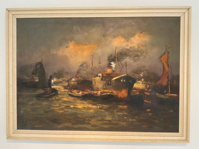 Adrianus Johannes van Eck (1907-1974) - Havengezicht, Antiek en Kunst, Kunst | Schilderijen | Klassiek