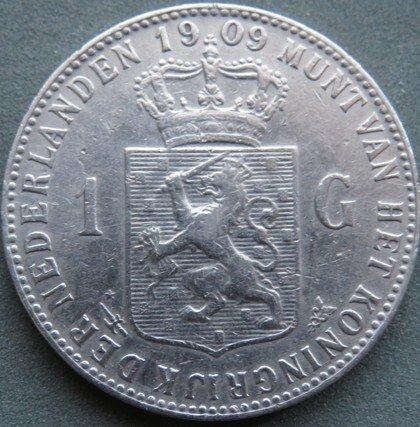 Nederland. Wilhelmina. 1 Gulden 1909 (Zonder Minimumprijs), Postzegels en Munten, Munten | Nederland