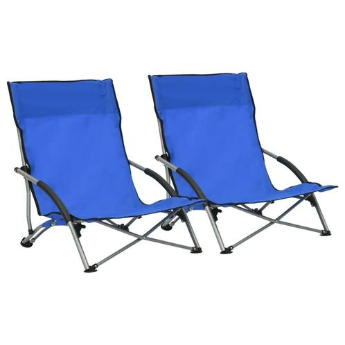 vidaXL Chaises de plage pliables 2 pcs Bleu Tissu, Tuin en Terras, Tuinsets en Loungesets, Verzenden
