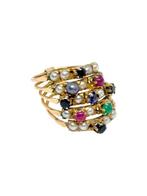 Bague - 14 carats Or jaune Saphir - Rubis - Émeraude, perles