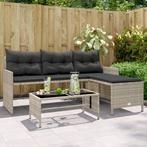 vidaXL Tuinbank met tafel en kussens L-vormig poly rattan, Tuin en Terras, Verzenden, Nieuw