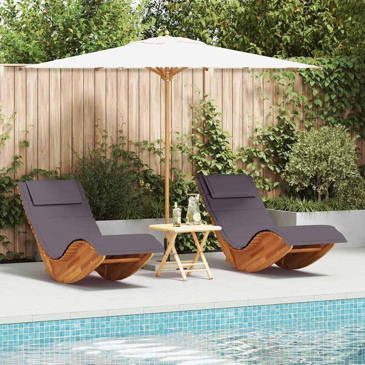 vidaXL Ligstoel 2 pcs Bruin 60 x 154 x 74 cm Massief, Tuin en Terras, Ligbedden, Nieuw, Verzenden