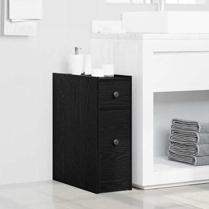 vidaXL Smalle Badkamerkast Zwart eiken 80 x 18 x 60 cm, Huis en Inrichting, Kasten | Overige, Nieuw, Verzenden
