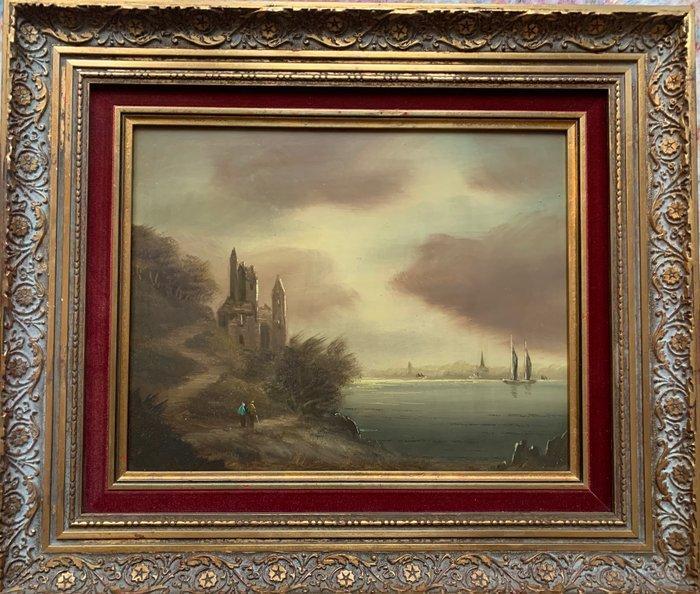 Europese school (XX) - Sfeervol Romantisch Kustlandschap met, Antiek en Kunst, Kunst | Schilderijen | Klassiek