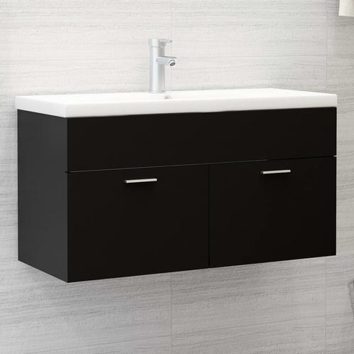 vidaXL Wastafelkast 90x38,5x46 cm bewerkt hout zwart, Maison & Meubles, Salle de bain | Meubles de Salle de bain, Envoi