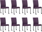 Set van 8 Paarse leren moderne eetkamerstoelen - poot rond, Huis en Inrichting, Stoelen, Nieuw, Vijf, Zes of meer stoelen, Modern