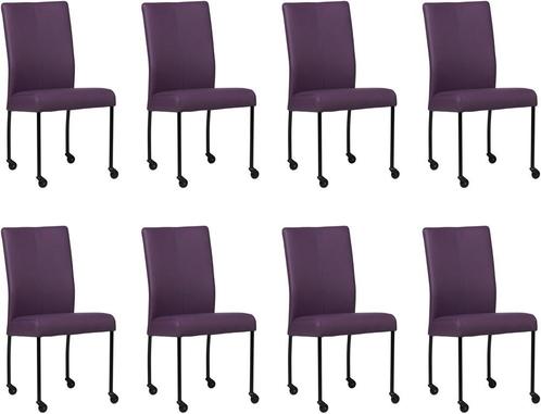 Set van 8 Paarse leren moderne eetkamerstoelen - poot rond, Huis en Inrichting, Stoelen, Nieuw, Vijf, Zes of meer stoelen, Leer