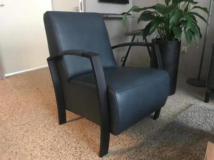 Fauteuil van leer met stalen frame - blauw leer, Huis en Inrichting, Fauteuils, Nieuw, Ophalen of Verzenden