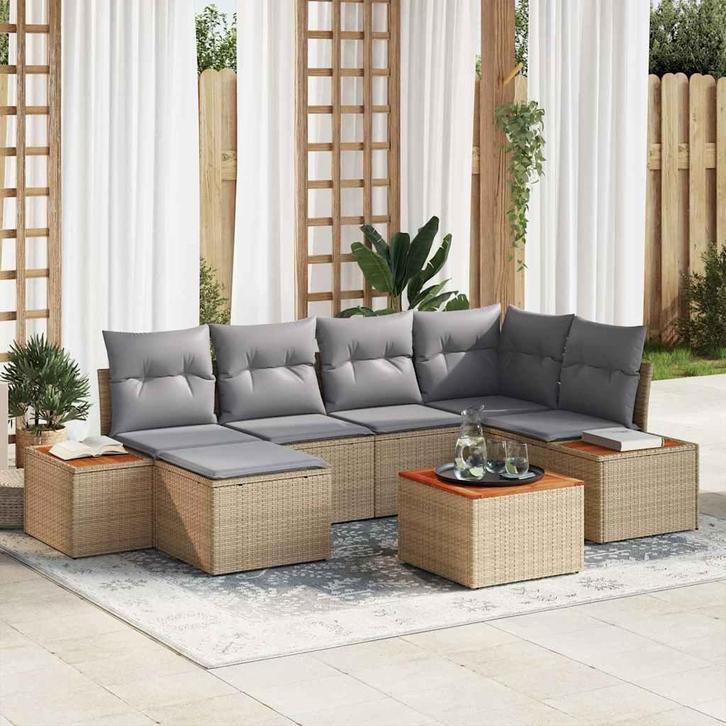 vidaXL Tuinbank Set 7 pcs beige en lichtgrijs 264 x 154 x 85, Tuin en Terras, Tuinsets en Loungesets, Nieuw, Verzenden