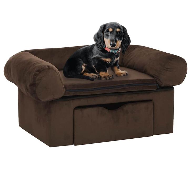 vidaXL Hondenbank met lade 75x50x38 cm pluche bruin, Dieren en Toebehoren, Honden-accessoires, Nieuw, Verzenden