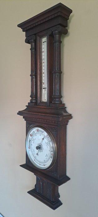 Aneroid barometer - Eikenhout/Glas/Koper., Antiek en Kunst, Curiosa en Brocante
