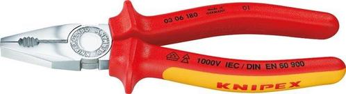 Pince combinée Knipex 180 mm Testée VDE jusquà 1000V, Doe-het-zelf en Bouw, Gereedschap | Handgereedschap, Verzenden