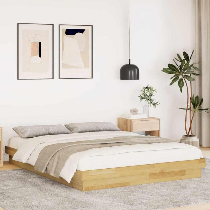 vidaXL Bedframe zonder matras 150x200 cm massief hout eiken, Huis en Inrichting, Slaapkamer | Bedden, Nieuw, Verzenden