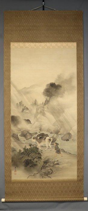 De koe en de jonge cowboy - Met handtekening Soseki ,, Antiek en Kunst, Antiek | Overige Antiek