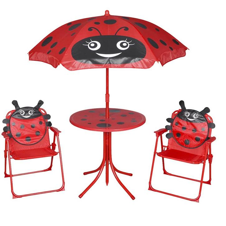 vidaXL 3-delige Bistroset voor kinderen met parasol rood, Tuin en Terras, Tuinsets en Loungesets, Nieuw, Verzenden