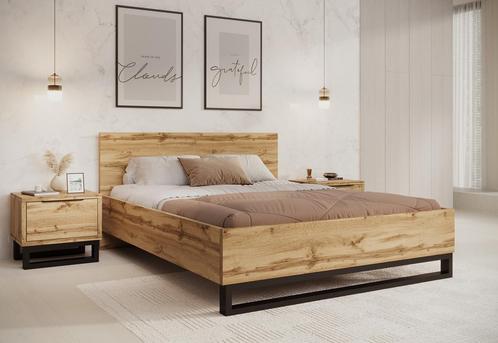 Tweepersoonsbed - Eiken Zwart - 160x200 cm | Zonder matras, Huis en Inrichting, Slaapkamer | Bedden, Nieuw, Verzenden