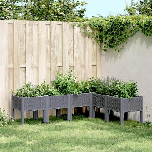 vidaXL Jardinière avec pieds gris 160x120x42 cm PP, Jardin & Terrasse, Pots de fleurs, Neuf, Envoi