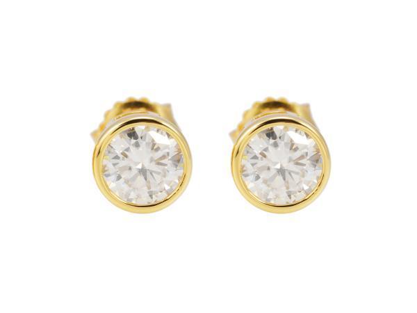 Veiling - Goudkleurige solitaire oorbellen briljant moissani, Bijoux, Sacs & Beauté, Boucles d'oreilles