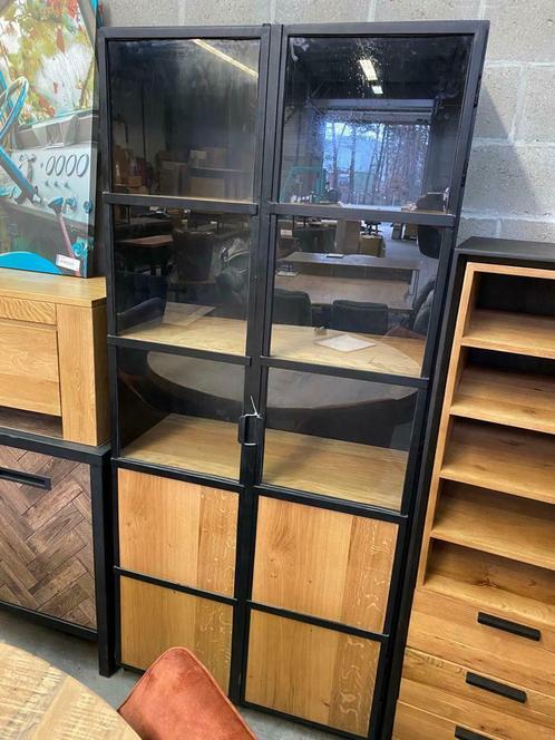 Vitrine industrieel, metaal + hout (nieuw, outlet), Huis en Inrichting, Kasten | Vitrinekasten, Nieuw, Met deur(en), Overige houtsoorten