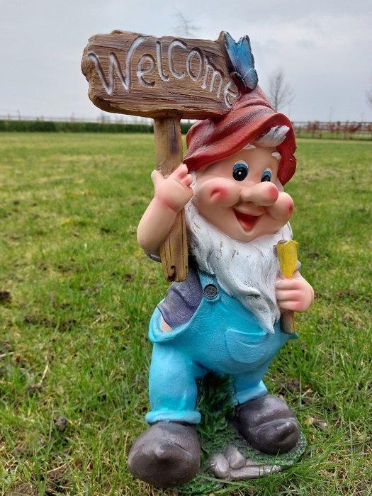 Beeld, very finely finished garden statue gnome sing welcome, Antiquités & Art, Curiosités & Brocante