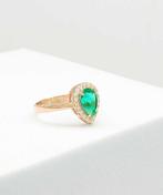 Zonder Minimumprijs - Ring - 14 karaat Roségoud Smaragd -