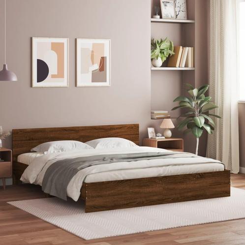 vidaXL Bedframe met hoofdeinde bruin eikenkleur 200x200 cm, Huis en Inrichting, Slaapkamer | Bedden, Nieuw, Verzenden