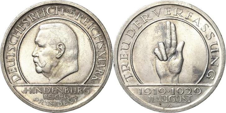5 Reichsmark 1929 (MuntenenBankbiljetten-Duitslandvanaf1871), Postzegels en Munten, Munten | Europa | Niet-Euromunten, België